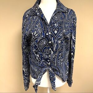 Jones New York paisley print button down tie front Size L
